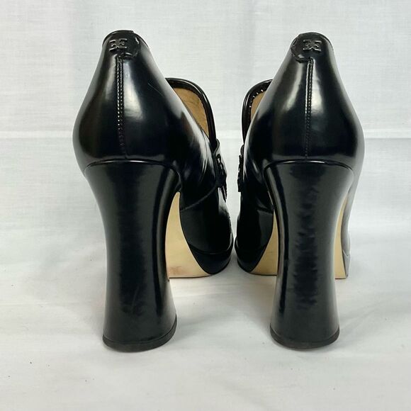 Sam Edelman Jed Loafer Black Faux Leather Block Heels Sz 11 Tassel Accents - Picture 14 of 15